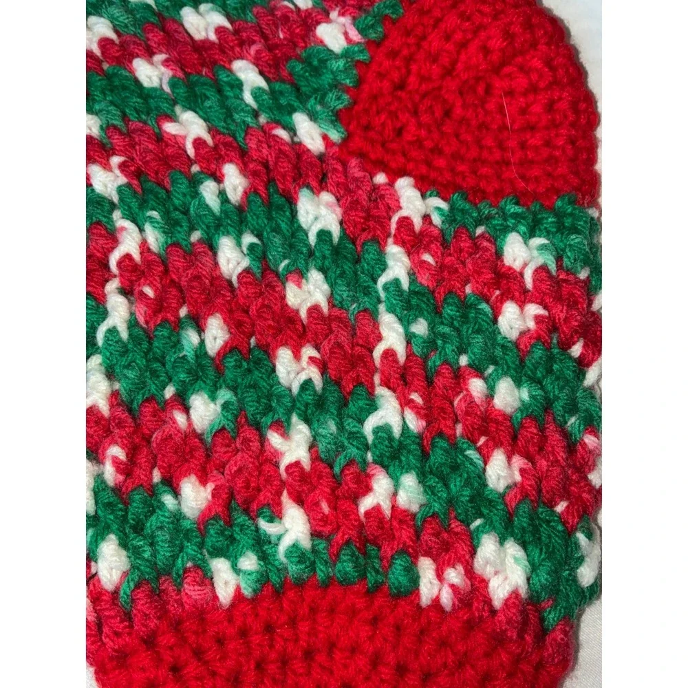 Home Made Christmas Stocking Red Green White Festive Holiday Knit